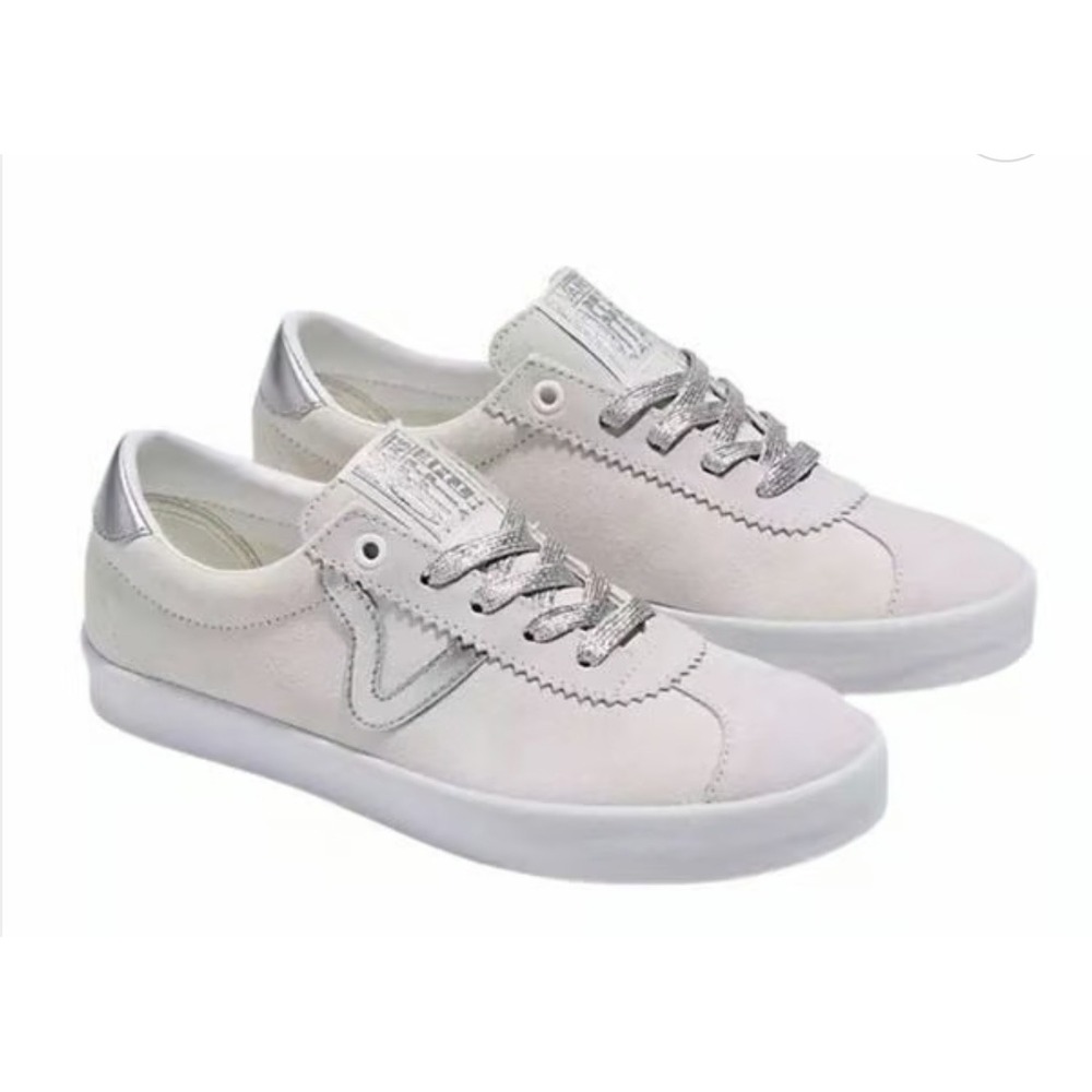 VANS White Silver Suede Low-Top Men's Casual Sneakers Lace Up Logo Accent sz 13